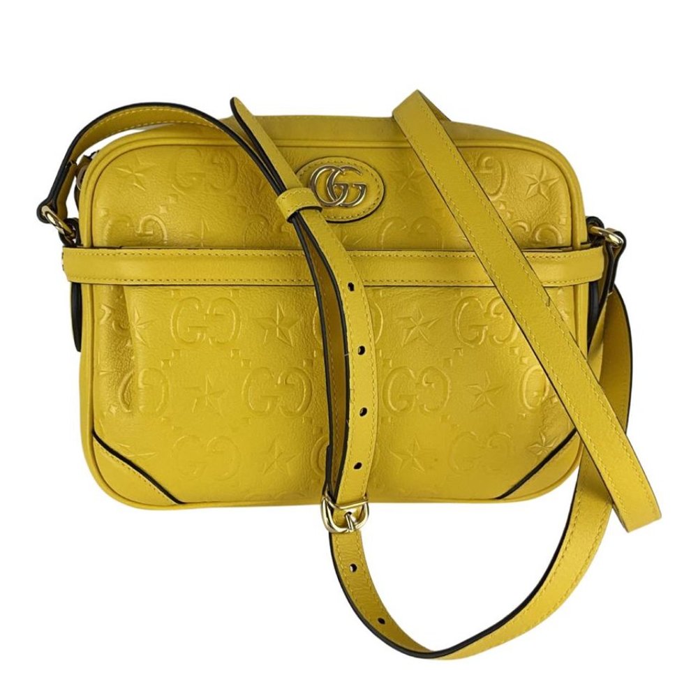 Gucci Women's Interlocking GG Star Leather Crossbody Bag Yellow Sz 9" x 7" x 2"